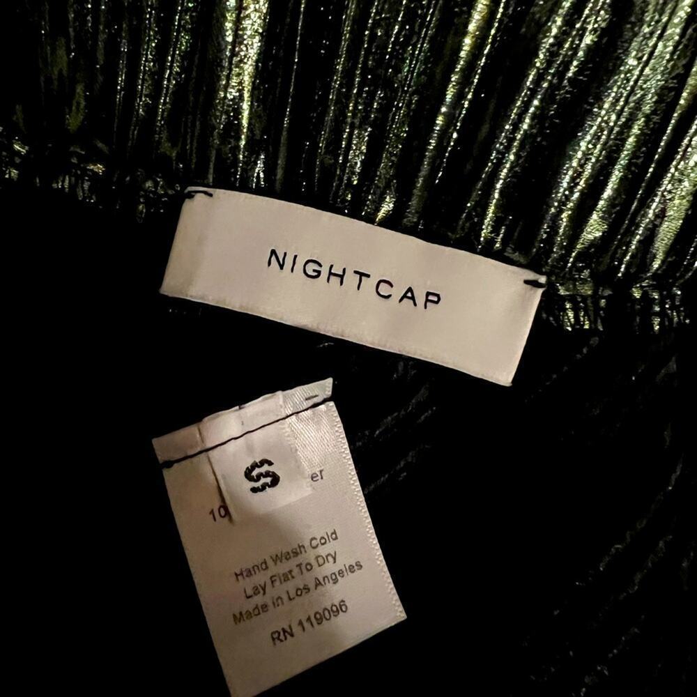 NWOT Nightcap Clothing green metallic pleated wide leg pants small pull on style - Picture 5 of 8